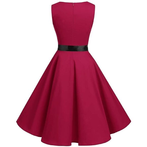 ❤️ Pinup Retro Vintage 1950s 60s Swing Dark Red Rockabilly Dress SIZE M NEW - Picture 2 of 14